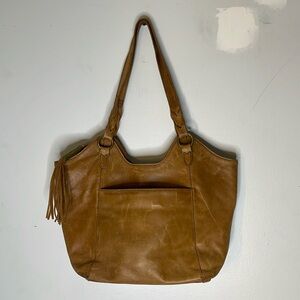 THE SAK Tan Leather Teal Interior Multi Pocket Shoulder Bag